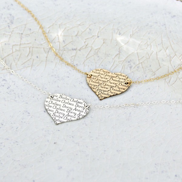 Solid heart personalized name necklace • Personalized heart necklace • Sterling Silver or Gold-filled option • Gold kids name necklace