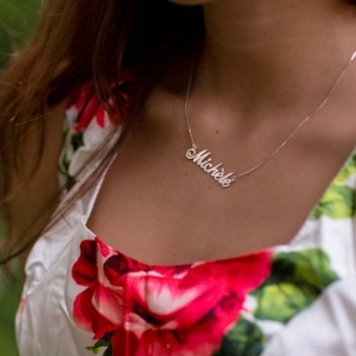 Sparkling Name Necklace with Flower Rose Gold Plating - Custom Name Necklace - Personalized Name Jewelry - Christmas Gift