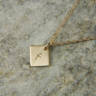 Square Gold Necklace 7 mm 14K Solid Gold Necklace Personalized Gold Necklace Dainty Gold Initial Necklace