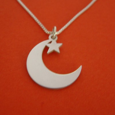 Star and Crescent Necklace Silver Half Moon Necklace Islamic Necklace Star Crescent Necklace Arab Jewelry Star Crescent Necklace