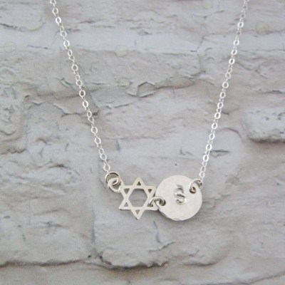 Star of David necklace, Jewish star necklace, Bat mitzvah gift, Star necklace, Initial necklace, Letter Necklace, Symbol jewelry,