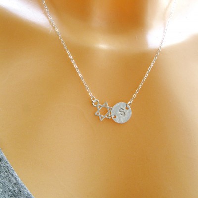 Star of David necklace, Jewish star necklace, Bat mitzvah gift, Star necklace, Initial necklace, Letter Necklace, Symbol jewelry,