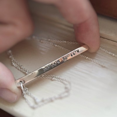 Sterling Silver Bar Necklace Four Sides 4 sided Silver Bar Personalized Hand Stamped Engraved Jewelry