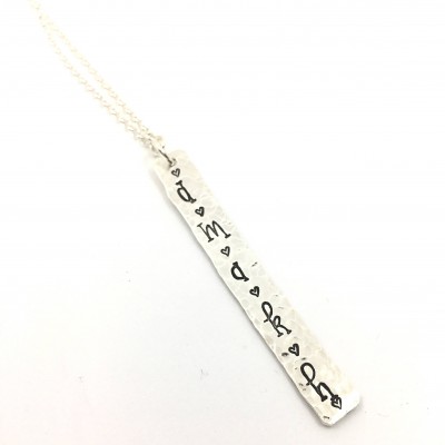 Sterling Silver Bar Necklace: Long Vertical Bar Name Necklace|Distressed Hand Stamped Mom Necklace With Kids Names-Hand stamped Necklace