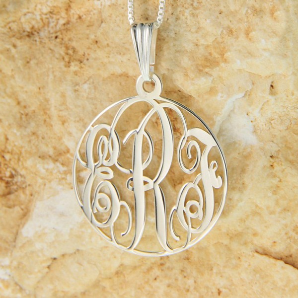 Sterling Silver Circle Monogram Necklace 1.2" with chain