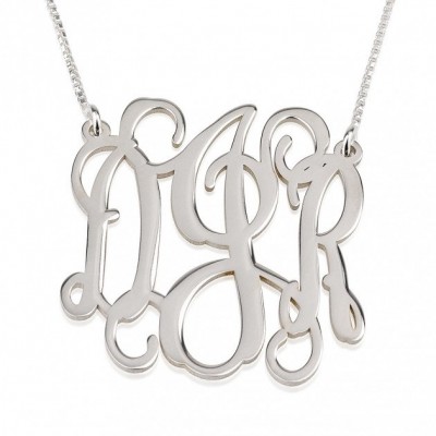 Sterling Silver Curly Split Chain Monogram Necklace 1.2"