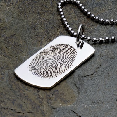 Sterling Silver Dog Tag, Fingerprint Dog Tag, Fingerprint Engraving, Personalized Jewelry, Dog Tag Necklace Custom,
