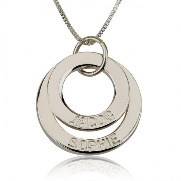Sterling Silver Engraved 2 Rings Mother Necklace with chain