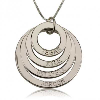 Sterling Silver Engraved 4 Rings Mother Necklace with chain