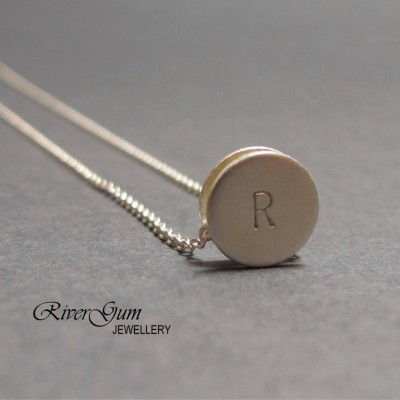 Sterling Silver Initial Necklace, Hand Stamped Necklace, Initial Necklace, Sliding Pendant, Brushed Finish