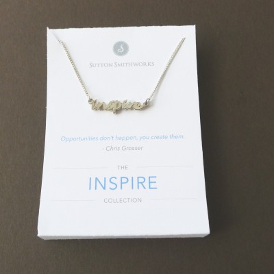 Sterling Silver Inspire Necklace, Graduation Gift, Be Inspired, Handwritten Necklace, Inspirational Jewelry, Grad Gift, Word Necklace