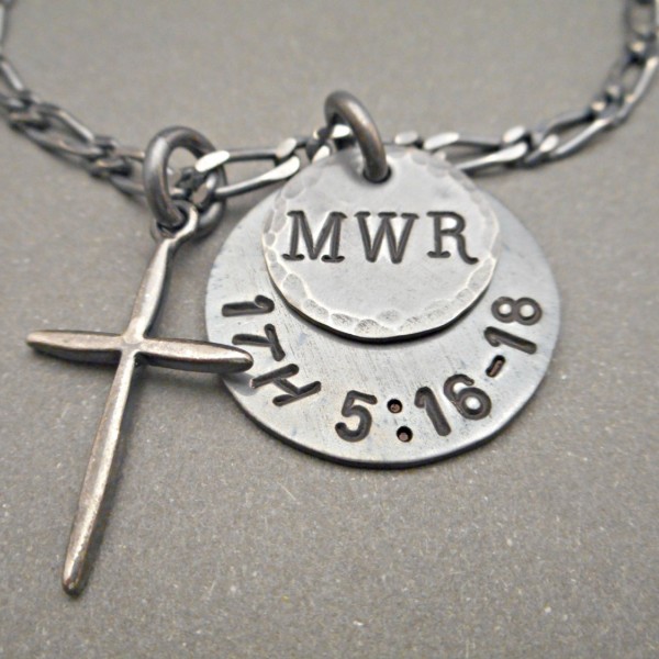 Sterling Silver Mens Necklace - Mens Jewelry - Silver Cross - Cross Charm - Cross Pendant - Dad Necklace - Dad Jewelry - Hand Stamped Gift