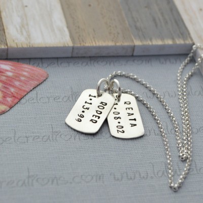Sterling Silver Mini Dog Tag Necklace, Dog Tag Jewelry, Personalized Dog Tag Necklace, Personalized Necklace, Hand Stamped Mothers Necklace