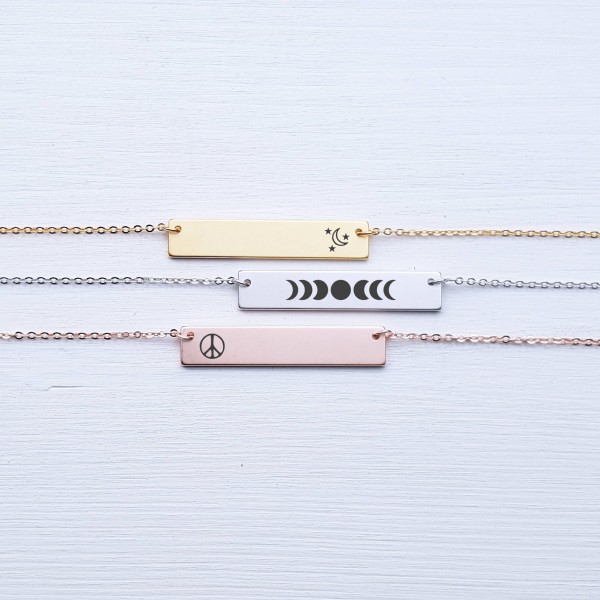 Sterling Silver Moon Phase Necklace Personalized Jewelry Bar Necklace Bridesmaid Gift for Her Rose Gold Girlfriend Gift for Best Friend