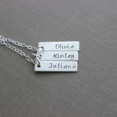 Sterling Silver Name 3 Bar Necklace with Customized Personalized, Nameplates, Hand Stamped, Mommy Jewelry, Childrens Names Custom Mother's