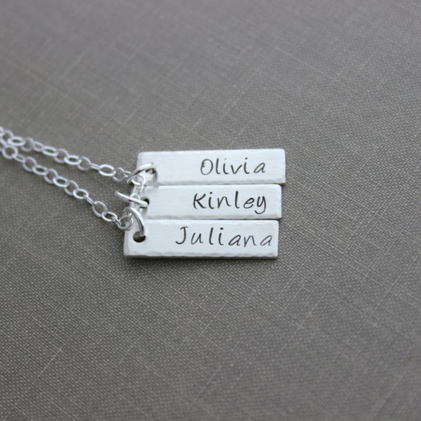 Sterling Silver Name 3 Bar Necklace with Customized Personalized, Nameplates, Hand Stamped, Mommy Jewelry, Childrens Names Custom Mother's