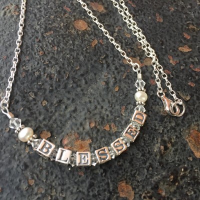 Sterling Silver Name Necklace 4.5 mm block letter Children Mother GrandMother 4 LETTERS