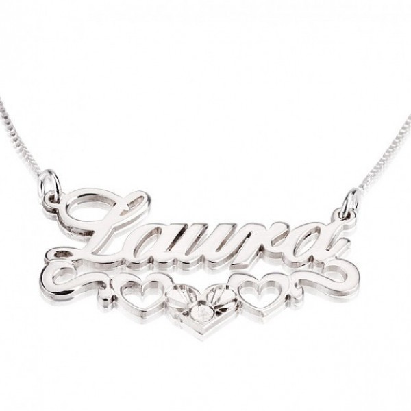 Sterling Silver Name with 3 hearts  Necklace