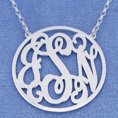 Sterling Silver Personalized 3 Initials Circle Monogram Necklace Fine Jewelry 1 1/4 inch SM43C