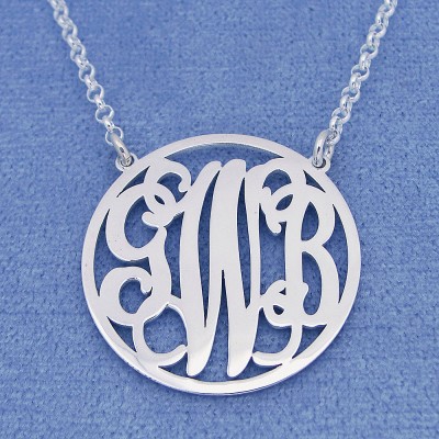 Sterling Silver Personalized 3 Initials Circle Monogram Necklace Fine Jewelry 1 inch SM42C