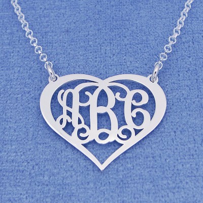 Sterling Silver Personalized 3 Initials Heart Monogram Necklace Fine Jewelry 1" Wide SM56C