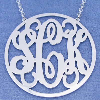 Sterling Silver Personalized 3 Initials Large Circle Monogram Necklace Fine Jewelry 1 3/4 inch SM45C