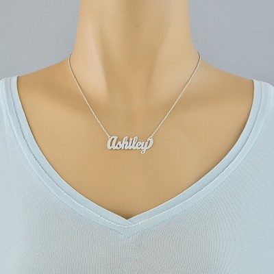 Sterling Silver Personalized Cursive Name Necklace Fine Laser Cut Jewelry SN10