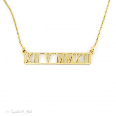 Sterling Silver Roman Numeral Cut Out Necklace - Silver, Gold or Rose