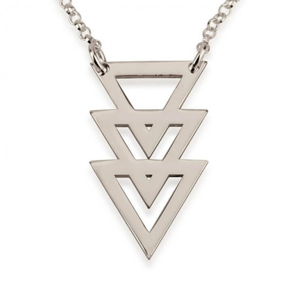 Sterling Silver Triple Stacked Triangle Necklace, Interlocking triangle Necklace, Arrow Necklace, Geometric Necklace