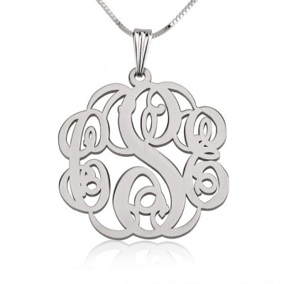 Sterling Silver Twisted Monogram Necklace 1.2" with chain