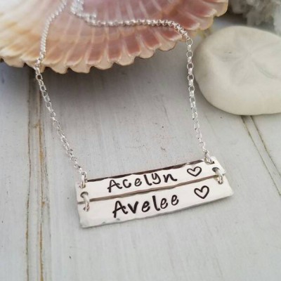 Sterling bar necklace, Sterling silver name bar,  Double bar necklace, Personalized Two name necklace, Custom name bar, 2 names bar necklace