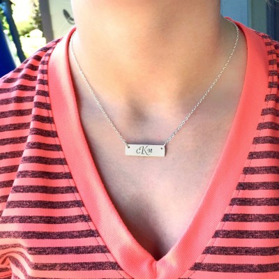 Sterling monogram necklace, silver double sided initials necklace, monogram silver necklace, silver bar necklace, anniversary necklace