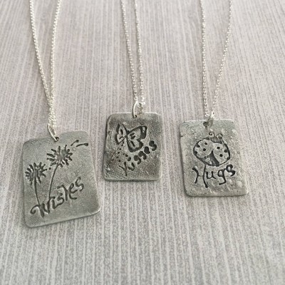 Sterling silver sentiments, handwriting jewelry, keepsake, personalized necklace, butterfly kisses, gift for her, girls jewelry, pendant