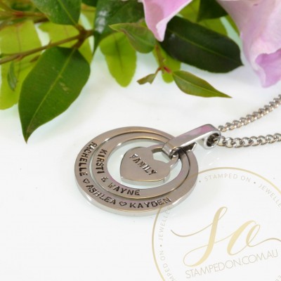 Surrounded By Love Personalised Hand Stamped Pendant & Chain - Stainless Steel Silver