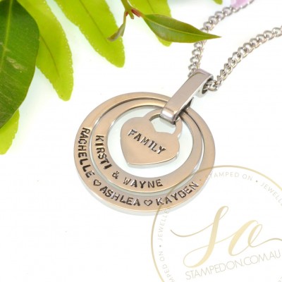 Surrounded By Love Personalised Hand Stamped Pendant & Chain - Stainless Steel Silver