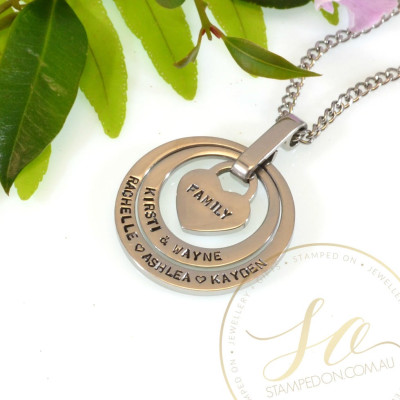 Surrounded By Love Personalised Hand Stamped Pendant & Chain - Stainless Steel Silver