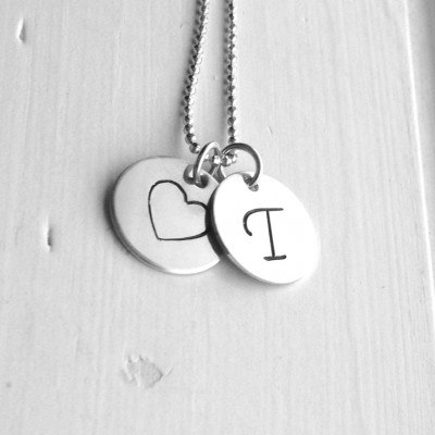 T Heart Necklace, Initial Necklace, Sterling Silver Monogram Necklace, Large Initial Pendant, Letter T Necklace, Charm Necklace, T Charm