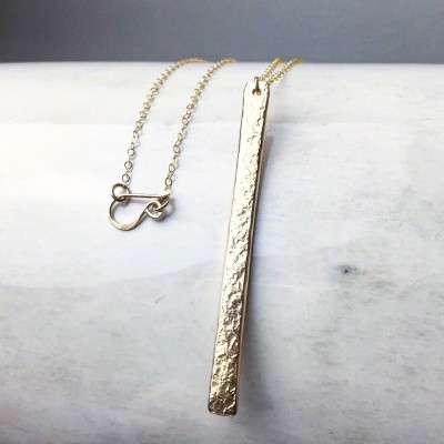 Textured Bar Necklace / Vertical Gold Bar Necklace / Long Silver Bar Necklace / Boho Rose Gold Jewelry / Modern Bohemian Necklace