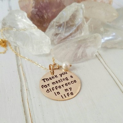 Thank You Necklace, 14kt Gold Fill, Thank you for making a difference in my life, Teacher gift, Personalized Mother necklace, Step mom, Gift