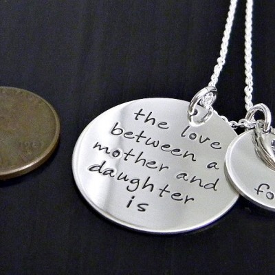 The love between a mother and daughter is forever - Personalized Hand Stamped Necklace
