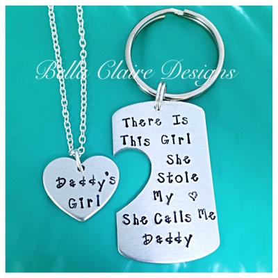 There's This Girl She Stole My Heart She Calls Me Daddy, Daddys Girl, Daddy daughter necklace keychain set, heart necklace, dadd