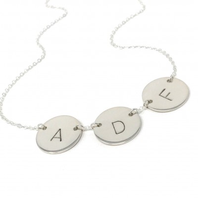Three double sided Necklace - Hand Stamped Jewelry - Three Initial Necklace - 5/8" Discs