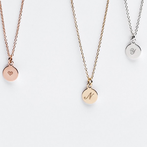 Tiny Initial Necklace - Personalized Initial Disc Charm Necklace - Engraved Pendant - Best Gifts - Simple Minimalist Jewelry LITTIONARY
