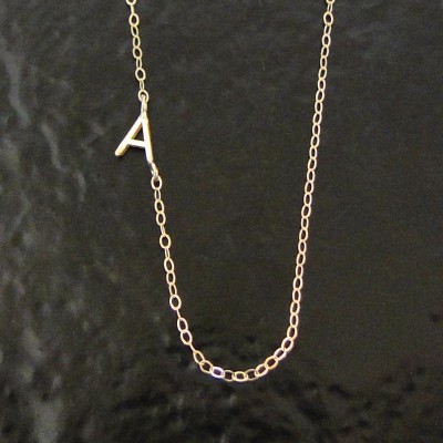 Tiny Sideways Initial Necklace - Single or Multiple Initials 14K SOLID GOLD, Letter Necklace As Seen on Audrina Patridge And Mila Kunis