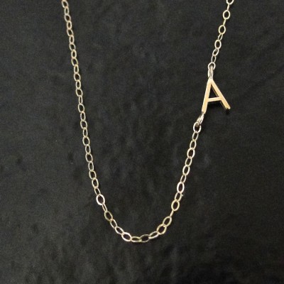 Tiny Sideways Initial Necklace - Single or Multiple Initials 14K SOLID GOLD, Letter Necklace As Seen on Audrina Patridge And Mila Kunis