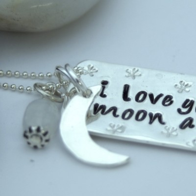 To the Moon and Back - Sterling Silver with Moonstone - Hand Stamped - Personalized