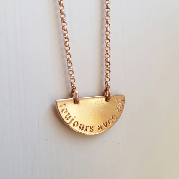 Toujours Avec Toi / Always With You Rose Gold Necklace - Rose Gold Disc Necklace - Message Necklace - Rose Gold Necklace