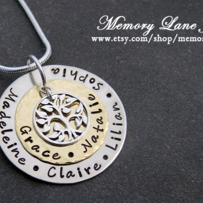 Tree of Life Necklace - Gift for mom, Gift for grandma, Grandchildren's names, Children's names, Tree of Life, Personalized, Hand stamped