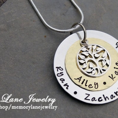 Tree of Life Necklace - Gift for mom, Gift for grandma, Grandchildren's names, Children's names, Tree of Life, Personalized, Hand stamped