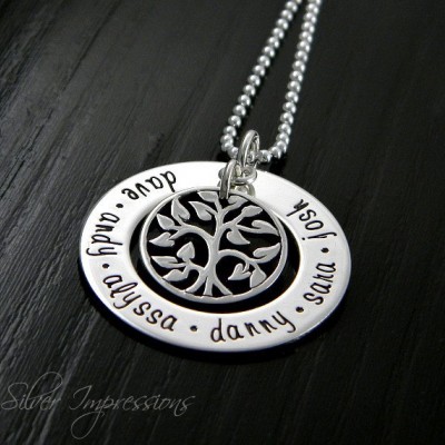 Tree of Life Necklace / Family Tree Washer / Personalized Necklace / Mom Jewelry / Hand Stamped